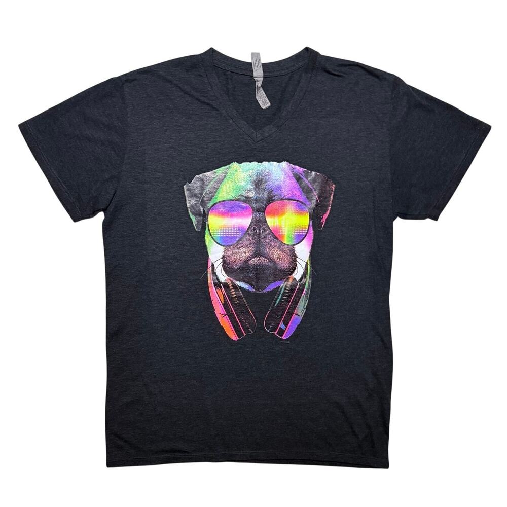 Platinum Delta Apparel Graphic T-Shirt V-Neck Mens Size Large Gray